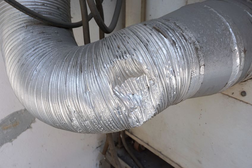 Badly damaged duct before an air duct repair