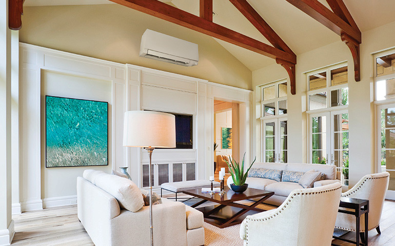ductless Mitsubishi air conditioning and heating system in a living room