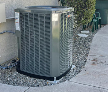 New York air conditioning condenser installed on a side yard