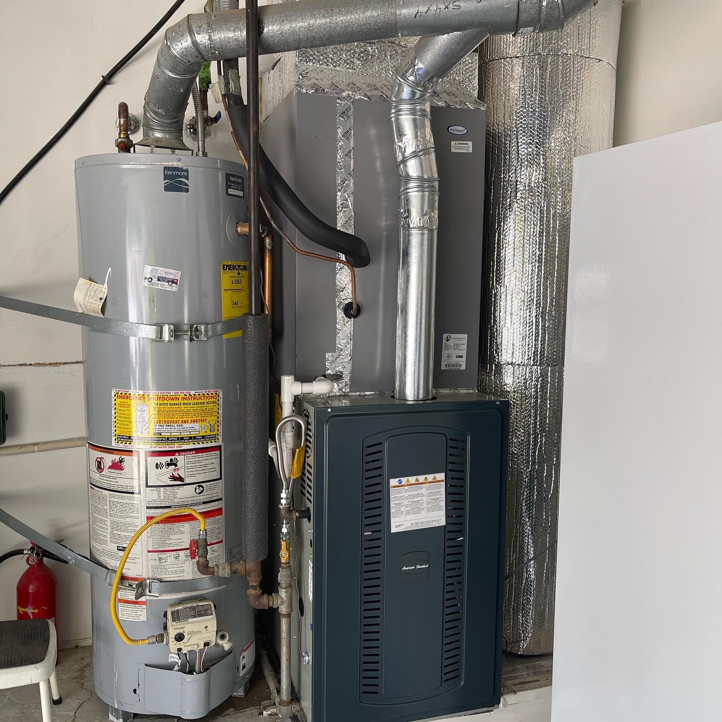Newly installed furnace in a garage in Patterson, California